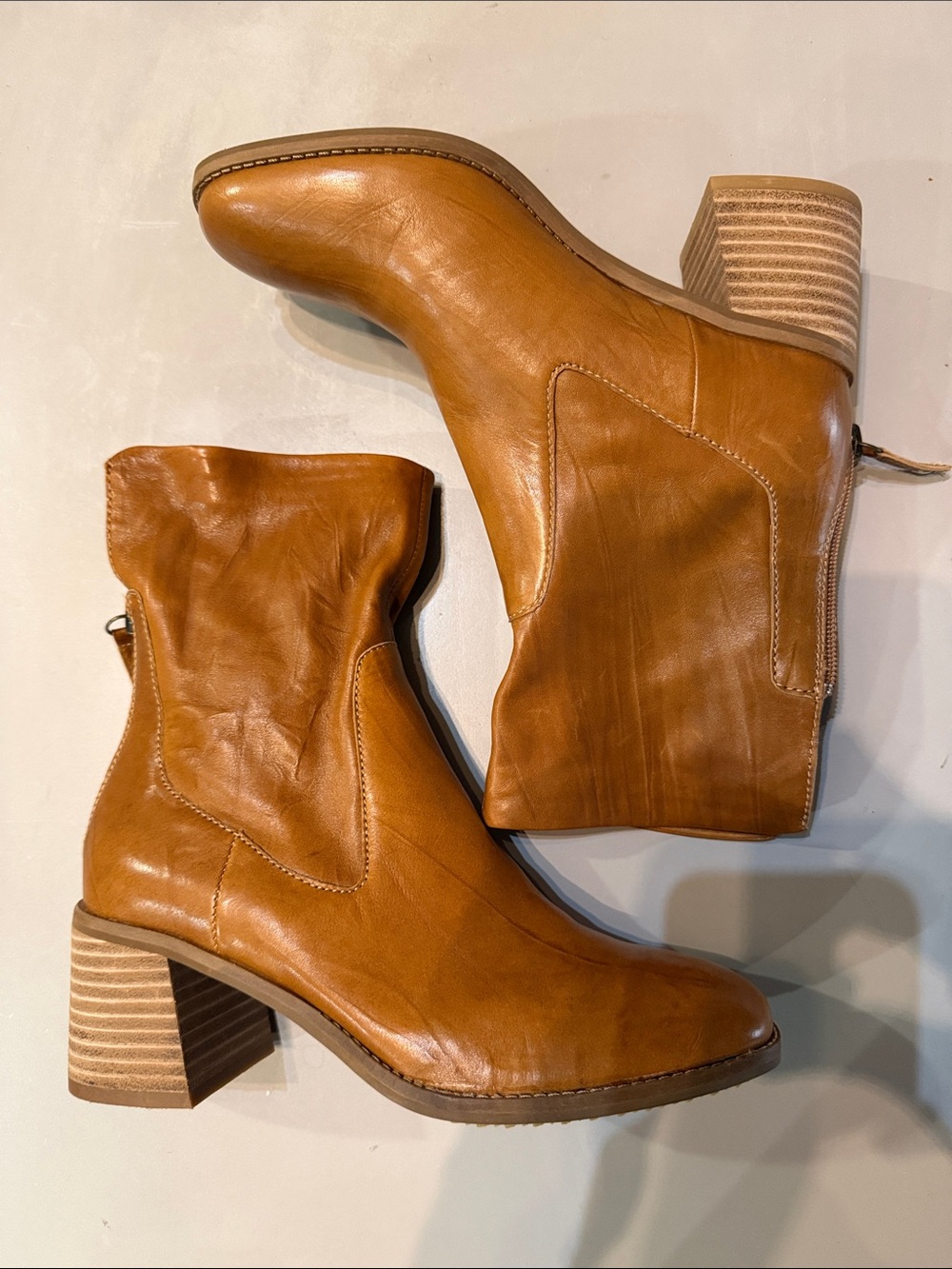 Kelsi Dagger Women's Tan Leather Block Heel Ankle Boots